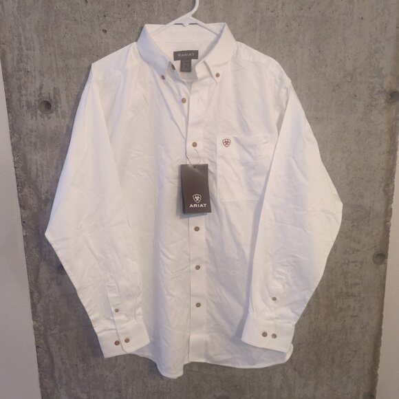 NWT Ariat Mens Medium Solid White Twill Long Sleeve Button Up Shirt - Picture 3 of 6